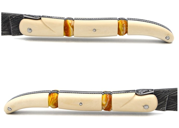 Ivoire de mammouth & deux inserts en molaire de mammouth jaune