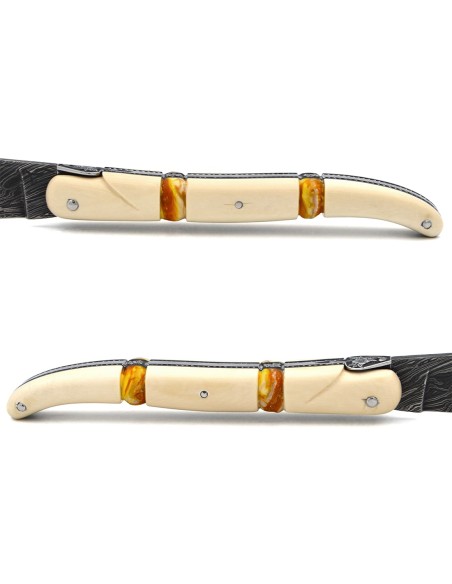 Ivoire de mammouth & deux inserts en molaire de mammouth jaune