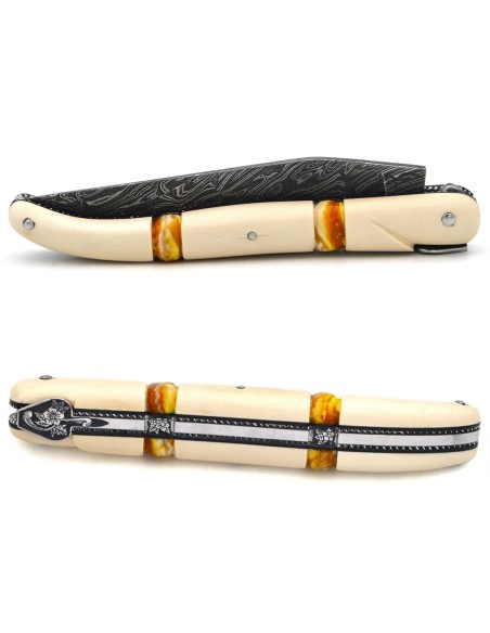 Ivoire de mammouth & deux inserts en molaire de mammouth jaune