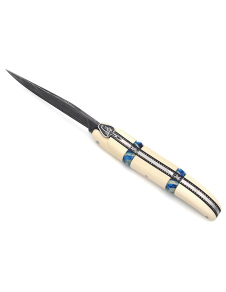 Ivoire de mammouth & deux inserts en molaire de mammouth bleue