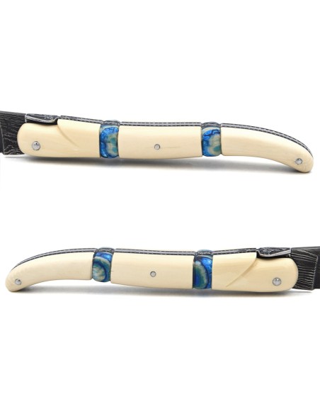 Ivoire de mammouth & deux inserts en molaire de mammouth bleue