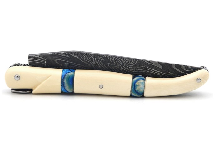 Ivoire de mammouth & deux inserts en molaire de mammouth bleue