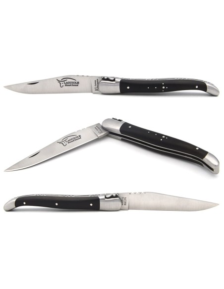Laguiole-Messer mit Label Geografische Angabe, 12 cm Griff aus Ebenholz, einzelne Klinge, mattes Edelstahl-Finish