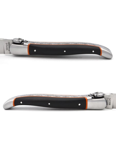 Laguiole 12 cm, abeille mécanique motif tête de mort, manche en ébène