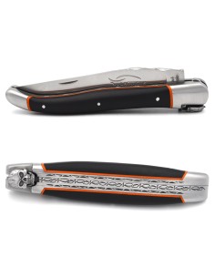 Laguiole Klappmesser 12 cm, mechanische Biene mit Totenkopfmotiv, Griff aus Ebenholz mit mattem Edelstahlfinish 2