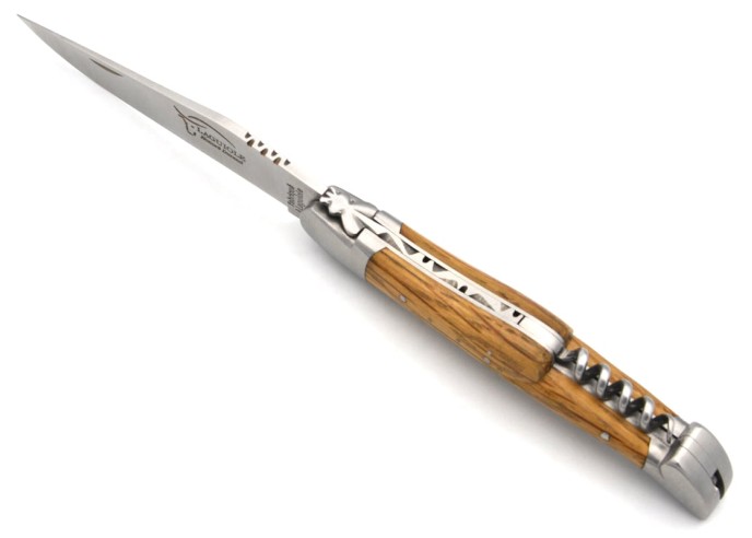 Laguiole 12 cm, lame & tire-bouchon & poinçon, manche en olivier