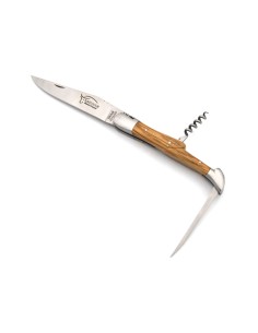 Laguiole 12 cm, lame & tire-bouchon & poinçon, manche en olivier 2