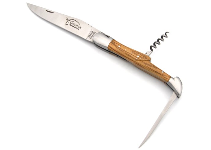 Laguiole 12cm, Klinge, Korkenzieher und Dorn, Griff aus Olivenholz