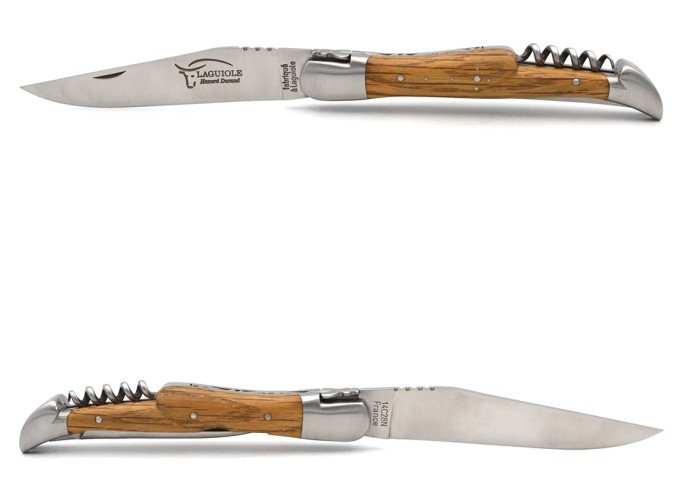Laguiole 12 cm, lame & tire-bouchon & poinçon, manche en olivier