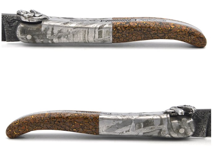 Laguiole folding knife with T. rex head motif mechanical bee