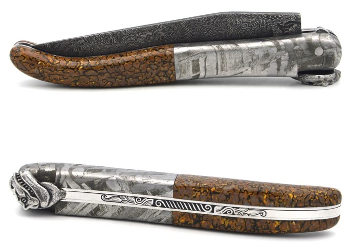 Laguiole Klappmesser mit einer mechanischen Biene Motiv T. rex Kopf