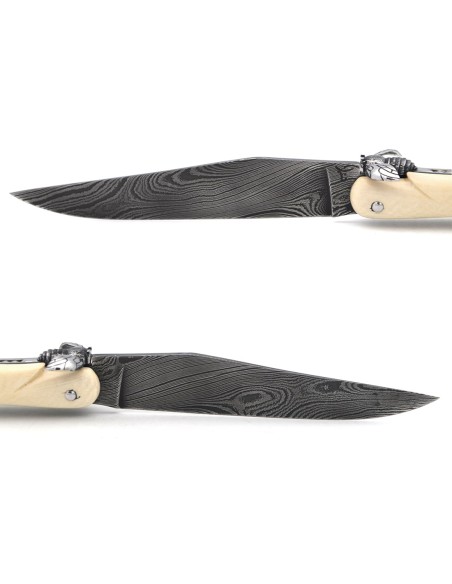 Laguiole 13 cm, mechanical bee, mammoth ivory, Damascus steel blade