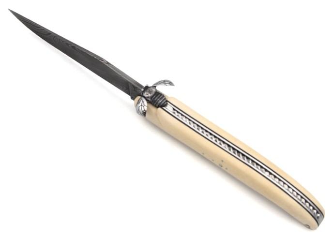 Laguiole 13 cm, mechanical bee, mammoth ivory, Damascus steel blade