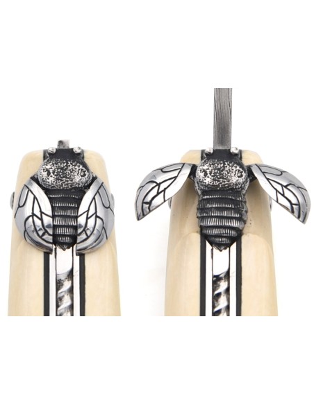 Laguiole 13 cm, abeille mécanique, ivoire de mammouth, lame Damas