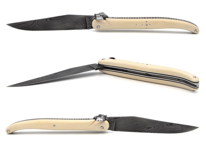 Laguiole 13 cm, mechanical bee, mammoth ivory, Damascus steel blade