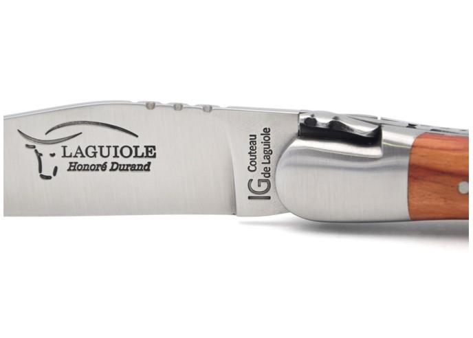 Laguiole-Messer mit Label Geografische Angabe, 12 cm Griff aus Rosenholz, einzelne Klinge, mattes Edelstahl-Finish