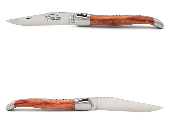 Laguiole-Messer mit Label Geografische Angabe, 12 cm Griff aus Rosenholz, einzelne Klinge, mattes Edelstahl-Finish