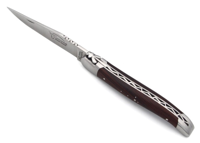 Laguiole-Messer mit Label Geografische Angabe, 12 cm Griff aus Veilchenholz, einzelne Klinge, mattes Edelstahl-Finish