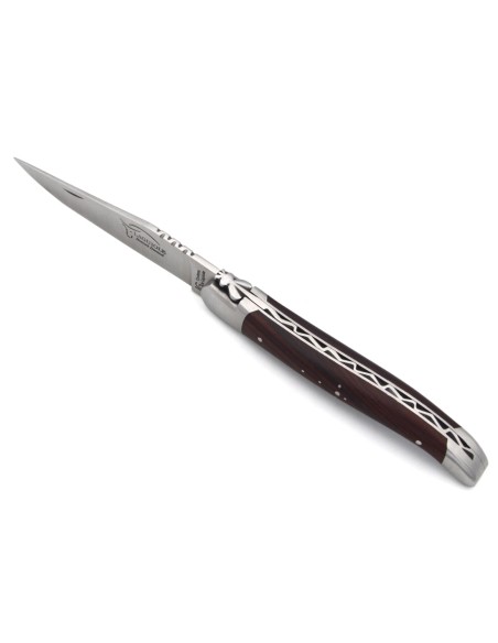 Laguiole-Messer mit Label Geografische Angabe, 12 cm Griff aus Veilchenholz, einzelne Klinge, mattes Edelstahl-Finish