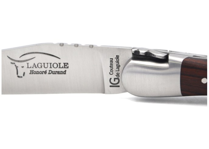 Laguiole-Messer mit Label Geografische Angabe, 12 cm Griff aus Veilchenholz, einzelne Klinge, mattes Edelstahl-Finish