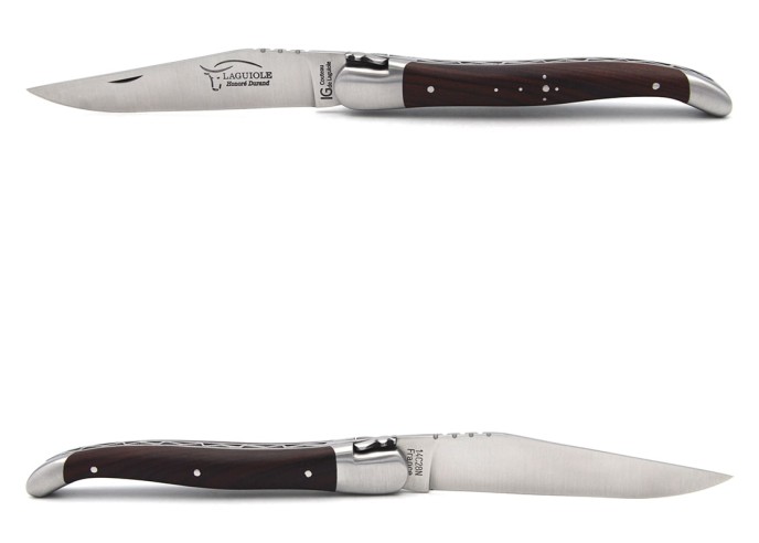 Laguiole-Messer mit Label Geografische Angabe, 12 cm Griff aus Veilchenholz, einzelne Klinge, mattes Edelstahl-Finish