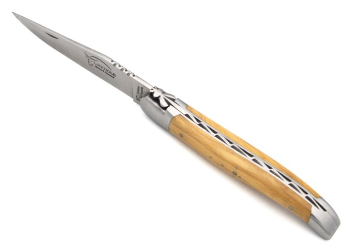Laguiole-Messer mit Label Geografische Angabe, 12 cm Griff aus Buchsbaum, einzelne Klinge, mattes Edelstahl-Finish