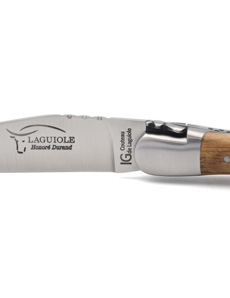 Laguiole-Messer mit Label Geografische Angabe, 12 cm Griff aus Fasseiche, einzelne Klinge, mattes Edelstahl-Finish