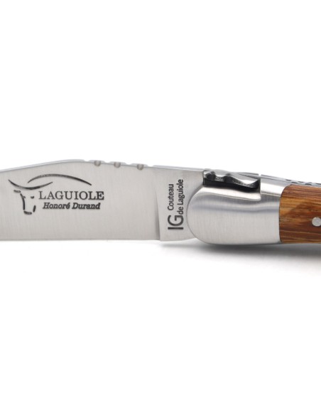 Laguiole knife with Geographical Indication label, 12 cm marblewood handle, blade only, matt stainless steel finish