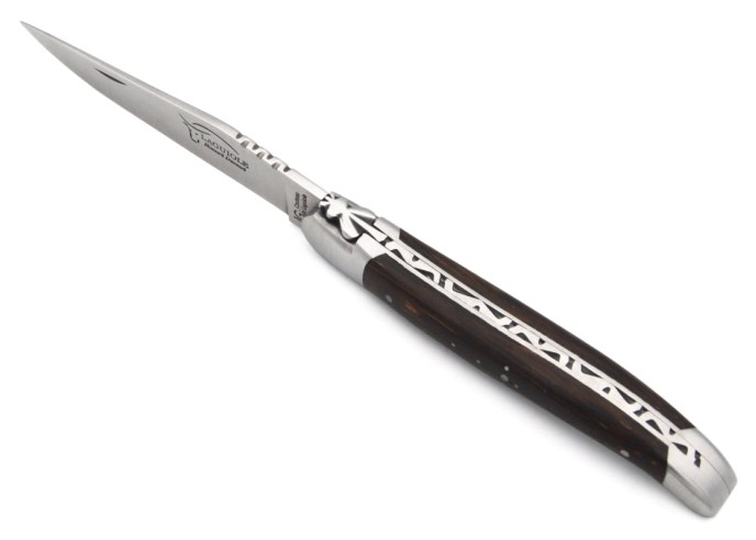 Couteau de Laguiole labellisé indication géographique en palmier, manche de 12 cm, lame seule, finition inox mat