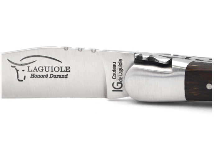 Laguiole knife with Geographical Indication label, 12 cm palm handle, blade only, matt stainless steel finish