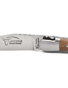 Laguiole-Messer mit Label Geografische Angabe, 12 cm Griff aus Nussbaum, einzelne Klinge, mattes Edelstahl-Finish 2