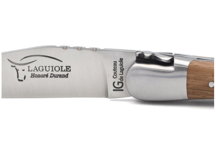 Laguiole knife with Geographical Indication label, 12 cm walnut wood handle, blade only, matt stainless steel finish