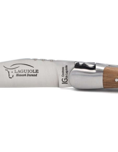 Laguiole-Messer mit Label Geografische Angabe, 12 cm Griff aus Nussbaum, einzelne Klinge, mattes Edelstahl-Finish