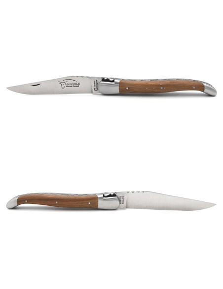 Laguiole-Messer mit Label Geografische Angabe, 12 cm Griff aus Nussbaum, einzelne Klinge, mattes Edelstahl-Finish