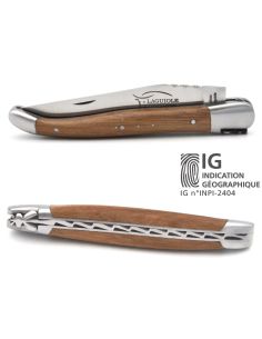 Laguiole-Messer mit Label Geografische Angabe, 12 cm Griff aus Nussbaum, einzelne Klinge, mattes Edelstahl-Finish