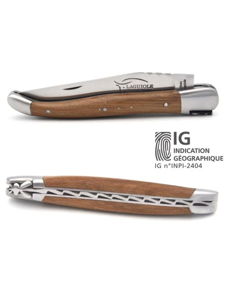 Laguiole knife with Geographical Indication label, 12 cm walnut wood handle, blade only, matt stainless steel finish
