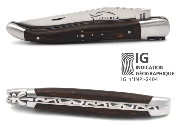 Laguiole-Messer mit Label Geografische Angabe, 12 cm Griff aus Palme, einzelne Klinge, mattes Edelstahl-Finish