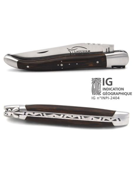 Laguiole knife with Geographical Indication label, 12 cm palm handle, blade only, matt stainless steel finish