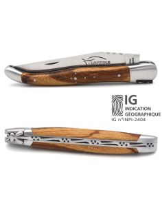 Laguiole-Messer mit Label Geografische Angabe, 12 cm Griff aus Marmorholz, einzelne Klinge, mattes Edelstahl-Finish