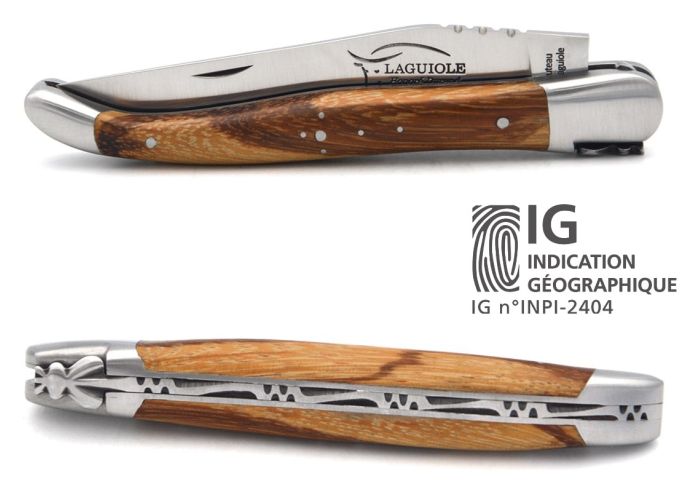Laguiole-Messer mit Label Geografische Angabe, 12 cm Griff aus Marmorholz, einzelne Klinge, mattes Edelstahl-Finish