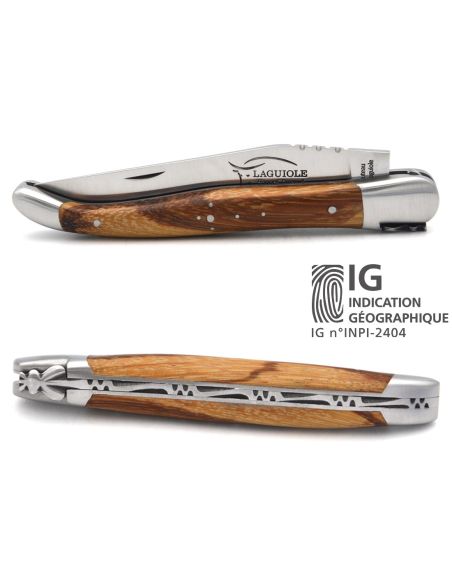 Couteau de Laguiole labellisé indication géographique en bois serpent, manche de 12 cm, lame seule, finition inox mat