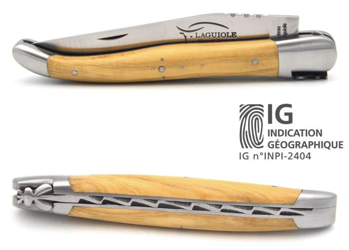 Laguiole-Messer mit Label Geografische Angabe, 12 cm Griff aus Buchsbaum, einzelne Klinge, mattes Edelstahl-Finish