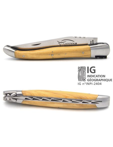 Laguiole-Messer mit Label Geografische Angabe, 12 cm Griff aus Buchsbaum, einzelne Klinge, mattes Edelstahl-Finish