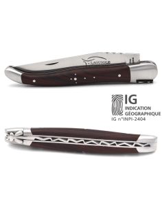 Laguiole-Messer mit Label Geografische Angabe, 12 cm Griff aus Veilchenholz, einzelne Klinge, mattes Edelstahl-Finish
