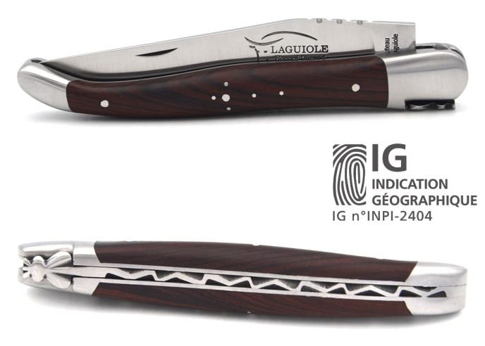 Laguiole-Messer mit Label Geografische Angabe, 12 cm Griff aus Veilchenholz, einzelne Klinge, mattes Edelstahl-Finish