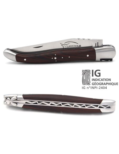Laguiole-Messer mit Label Geografische Angabe, 12 cm Griff aus Veilchenholz, einzelne Klinge, mattes Edelstahl-Finish