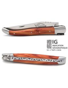 Laguiole-Messer mit Label Geografische Angabe, 12 cm Griff aus Rosenholz, einzelne Klinge, mattes Edelstahl-Finish