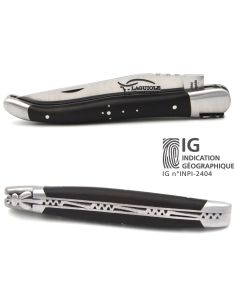Laguiole-Messer mit Label Geografische Angabe, 12 cm Griff aus Ebenholz, einzelne Klinge, mattes Edelstahl-Finish