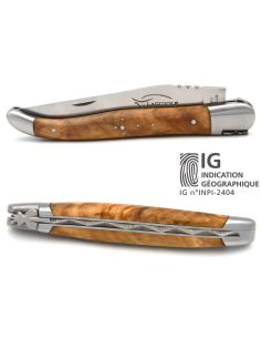 Laguiole-Messer mit Label Geografische Angabe, 12 cm Griff aus Olivenholz, einzelne Klinge, mattes Edelstahl-Finish