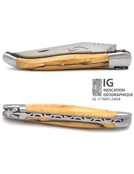 Laguiole-Messer mit Label Geografische Angabe, 12 cm Griff aus Aubrac-Buchenholz, einzelne Klinge, mattes Edelstahl-Finish